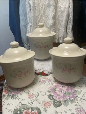 Vintage Pfaltzgraff stoneware canisters; set of 3